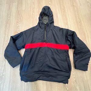 Vintage J Crew Men's Anorak Half Zip Hooded Jacket S Blue Red Fleece Interior